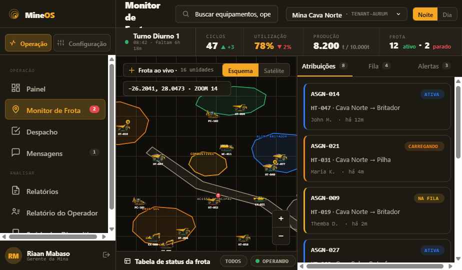 Monitor de Frota com rota de transporte destacada